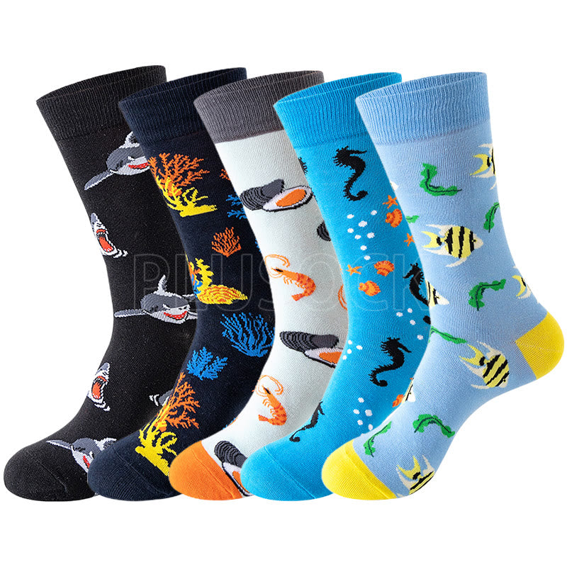 Crew-Socken mit Meerestieren in Übergröße (5 Paar)