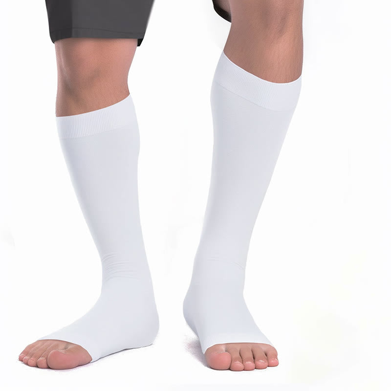 Mehrfarbige Kompressionsstrümpfe mit offener Zehenpartie in Übergröße - Weiß - 4XL - image 8