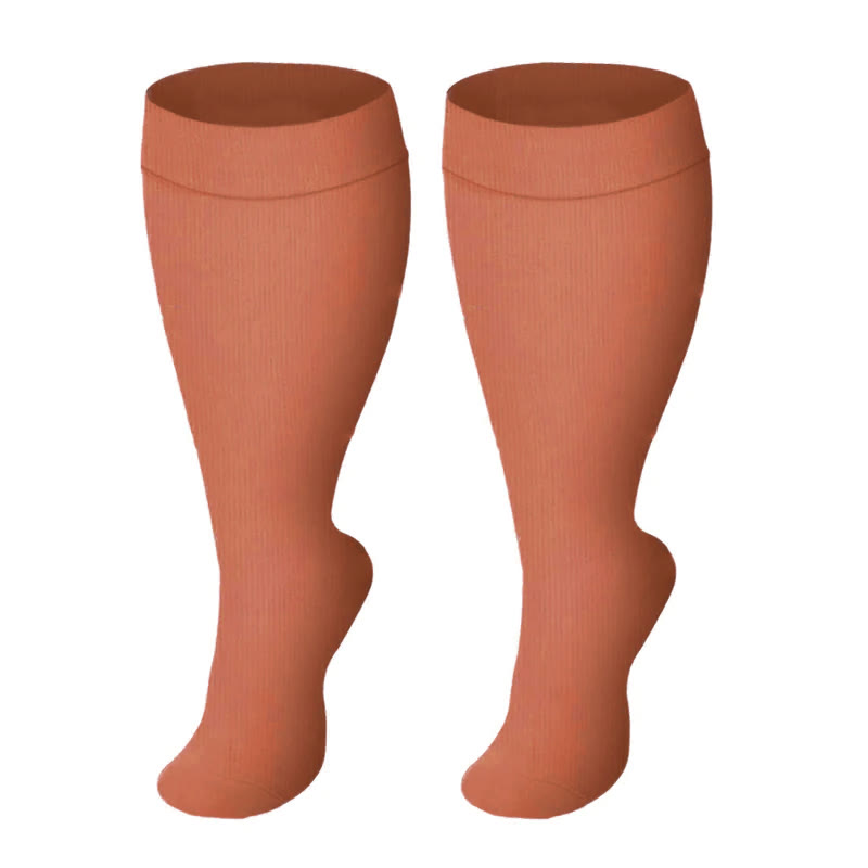 Einfarbige Kompressionsstrümpfe mit weiter Wade in Übergröße (3 Paar) - Orange - 4XL - image 3