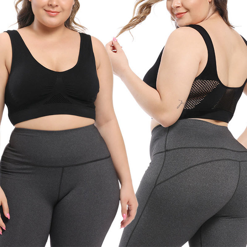 Mesh-Cutout-Sport-BHs in Übergröße (2er-Pack)