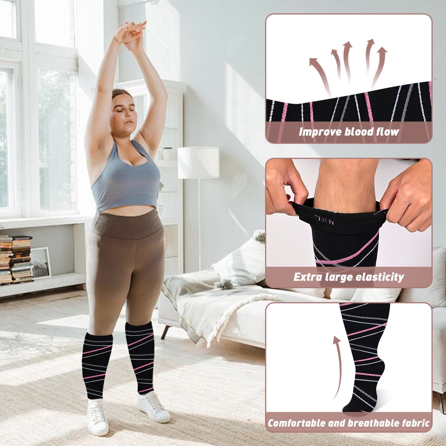 2XL-7XL Ribbon Kompressionsstrümpfe in Übergröße (3 Paar)