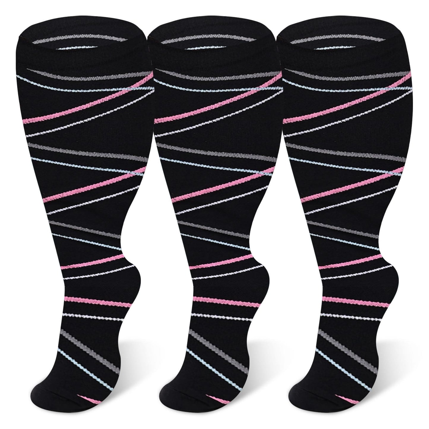 2XL-7XL Ribbon Kompressionsstrümpfe in Übergröße (3 Paar)