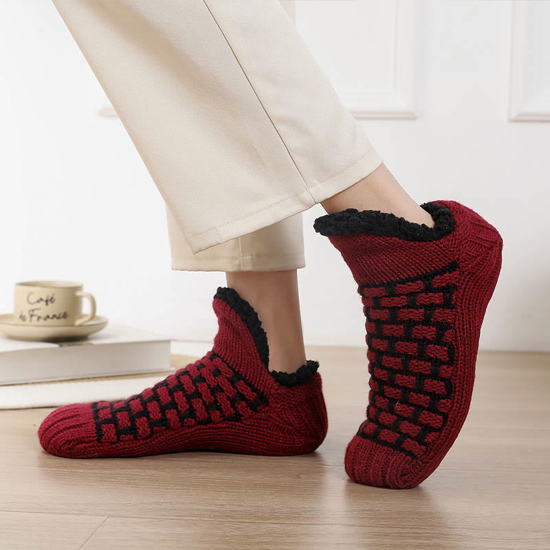 Übergröße Slipper-Socken mit rechteckigem Gittermuster - Wein - EU40-43 (US7-9) - image 1