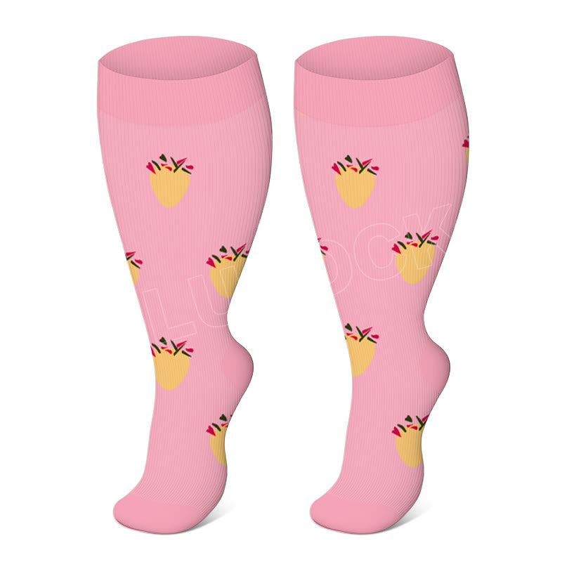 Ananas-Elektrokardiogramm-Kompressionsstrümpfe in Übergröße (3 Paar) - Rosa - 4XL - image 6