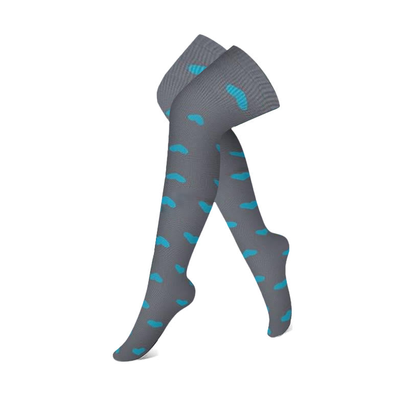 Grau-blaue Colorblock-Kompressionsstrümpfe mit Oberschenkelhöhe (3 Paar) - Herz - S/M - image 6