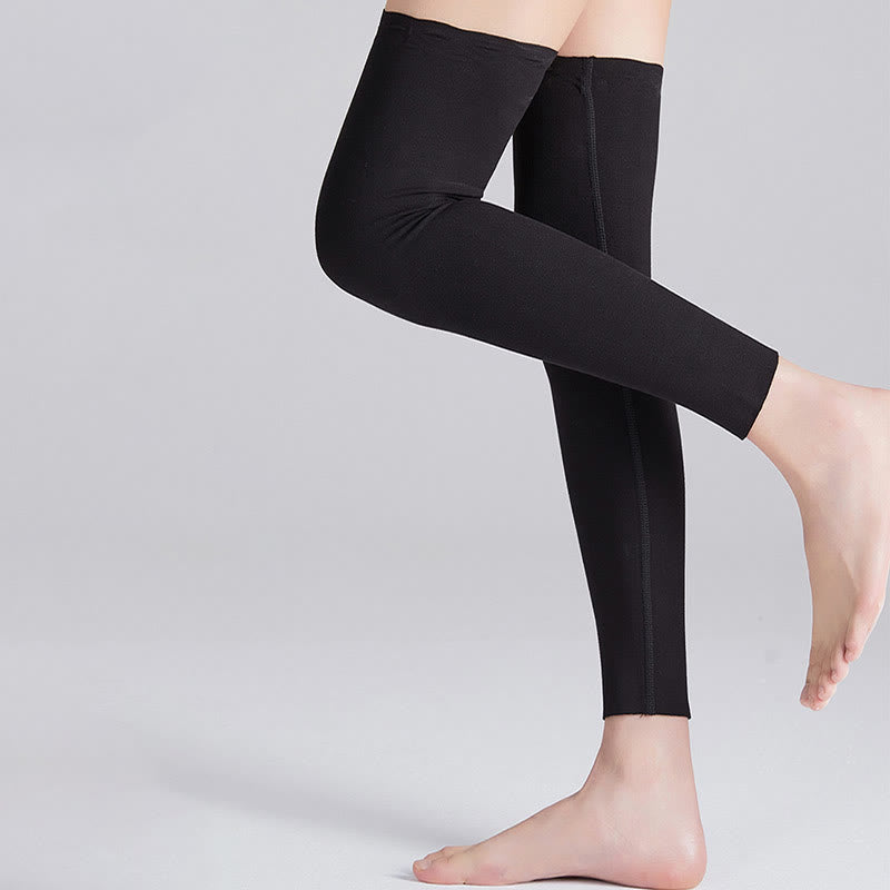 Modale, einfarbige, atmungsaktive Kompressionsstrümpfe bis zum Oberschenkel - Schwarz - XL - image 1