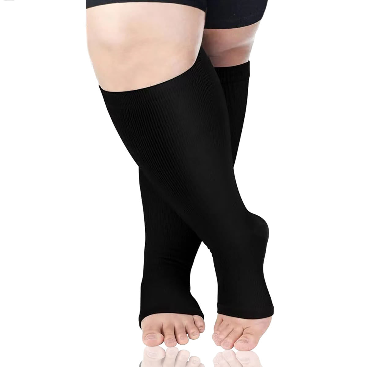 Kompressionsstrümpfe mit offener Zehenpartie in Übergröße, einfarbig (3 Paar) - Schwarz - 4XL - image 2