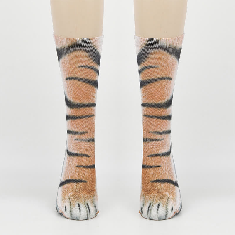 Viertelsocken mit Zebra-, Elefanten- und Tigerpfotenmotiv in Übergröße (3 Paar) - Tiger - EU38-44 (US5-10) - image 4