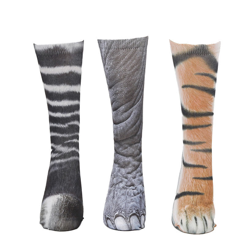 Viertelsocken mit Zebra-, Elefanten- und Tigerpfotenmotiv in Übergröße (3 Paar) - Mehrfarbig - EU38-44 (US5-10) - image 1