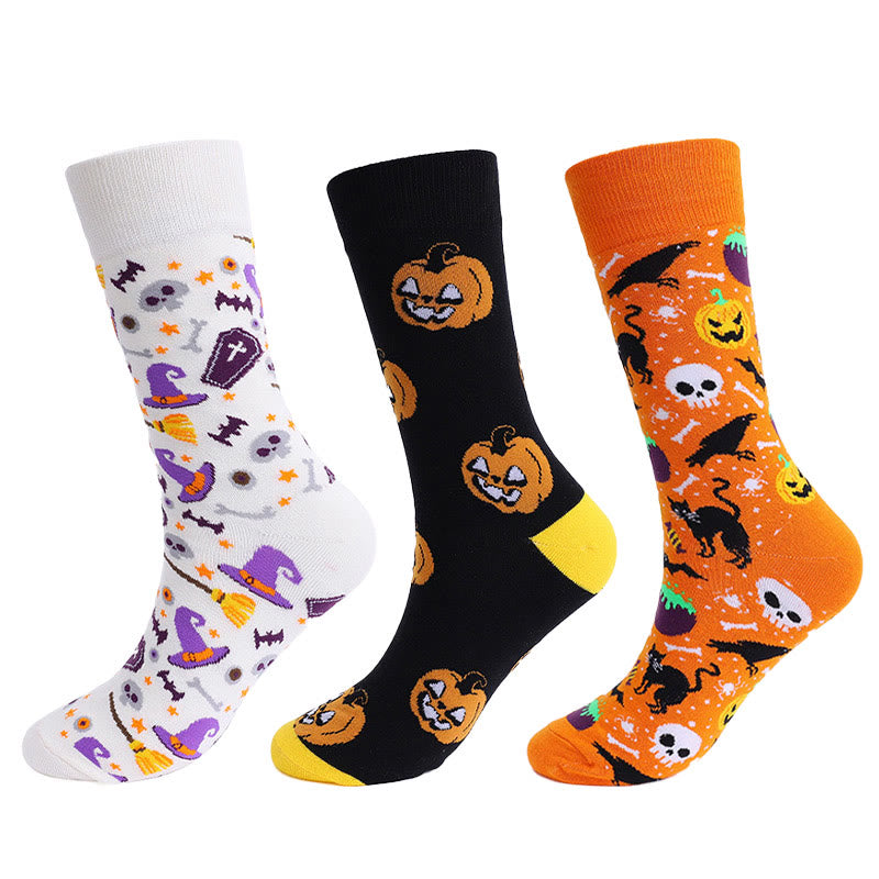 Übergröße Kürbis-Totenkopf-Halloween-Crew-Socken (3 Paar)