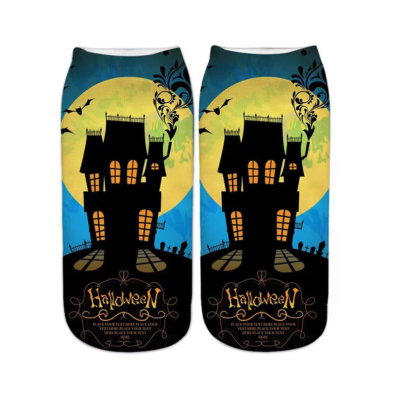 Viertelsocken mit Kürbis-Spukhaus-Motiv in Übergröße (5 Paar) - image 6