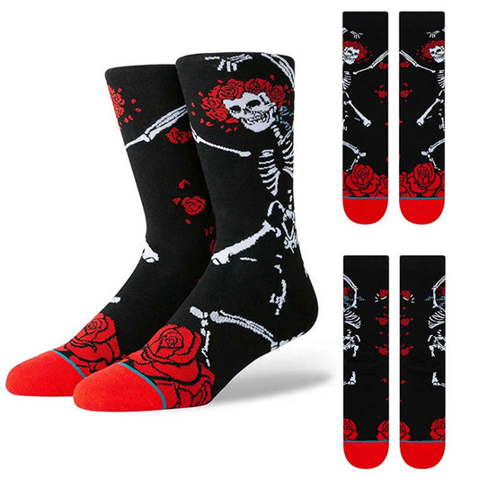 Crew-Socken mit Rosen-Skelett in Übergröße (3 Paar) - Schwarz - EU36-42 (US3-8,5) - image 1