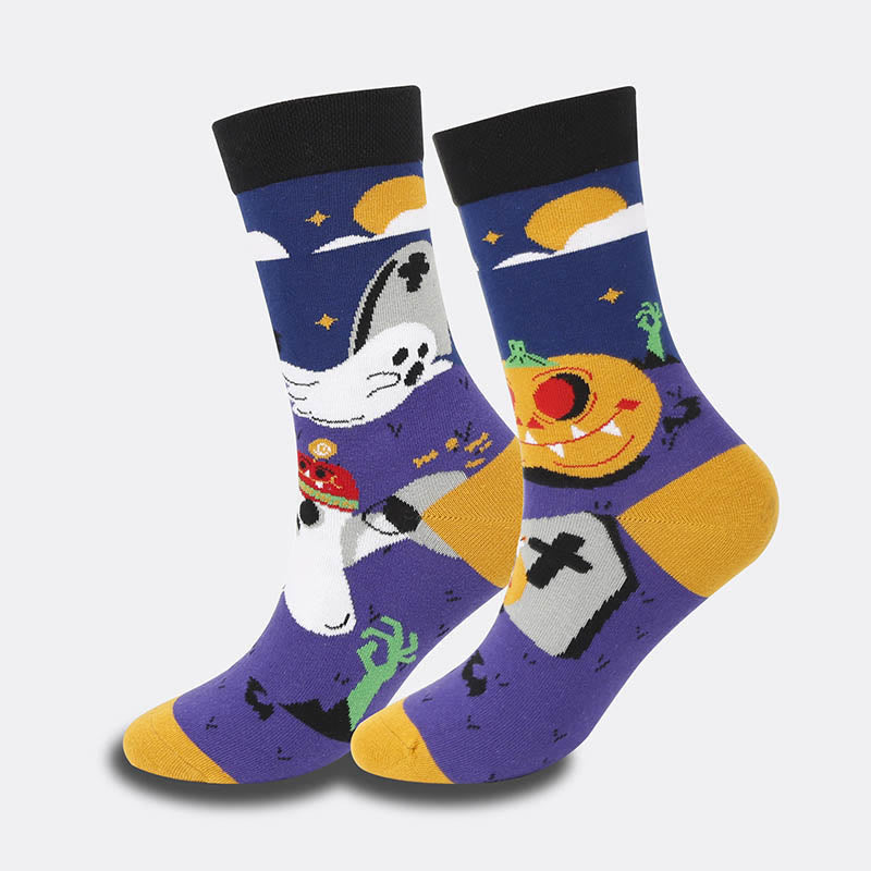 Crew-Socken mit Hexenschädel und Kürbismotiv in Übergröße (4 Paar) - image 3
