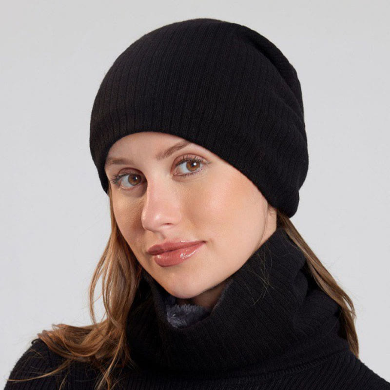 Einfarbiges, schlichtes 2-in-1-Set mit Beanie-Schal und Strick