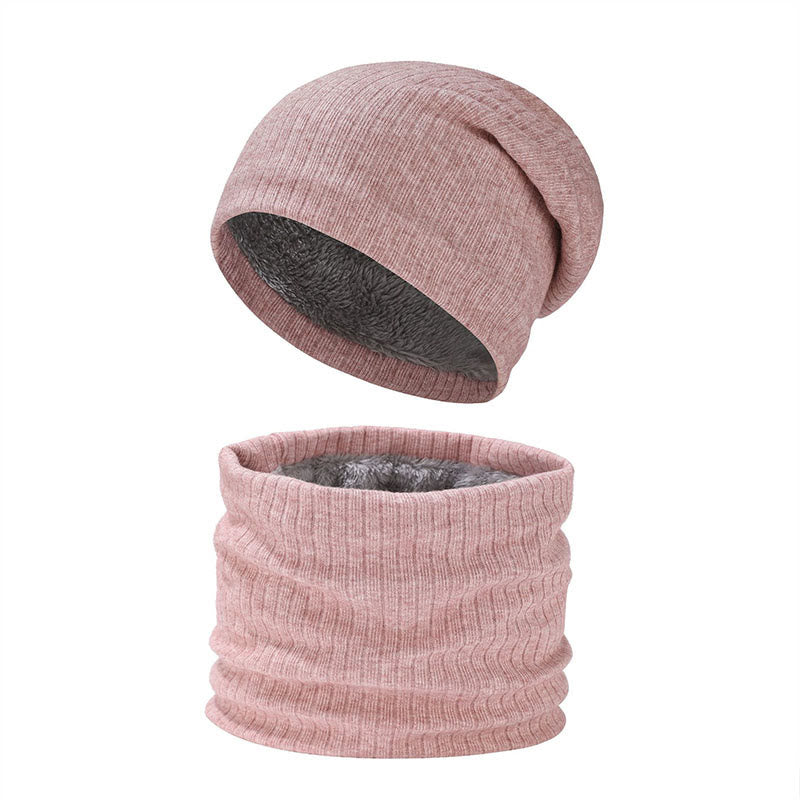 Einfarbiges, schlichtes 2-in-1-Set mit Beanie-Schal und Strick