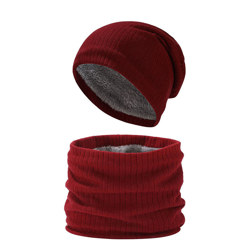 Einfarbiges, schlichtes 2-in-1-Set mit Beanie-Schal und Strick