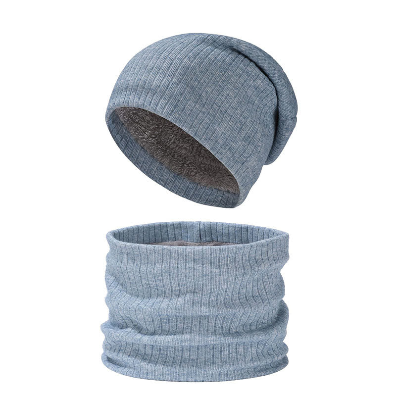 Einfarbiges, schlichtes 2-in-1-Set mit Beanie-Schal und Strick