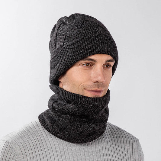 Einfarbiges, schlichtes 2-in-1-Set mit Beanie-Schal und Strick