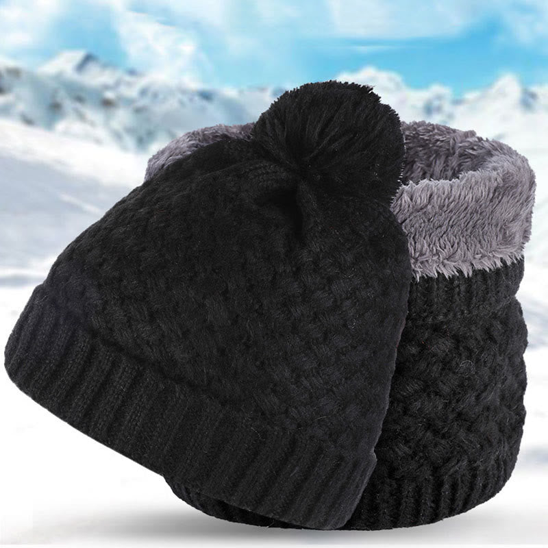 Winter Fleece Strickmütze Schal 2 in 1 Set