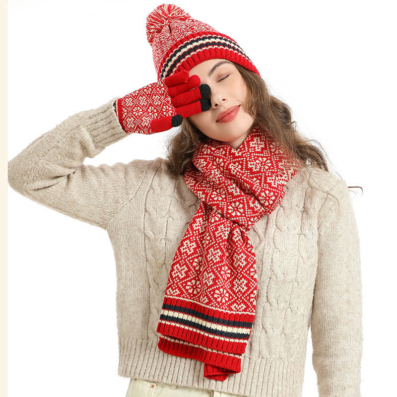 Touchscreen-Handschuhe, Beanie-Schal, 3-in-1-Set