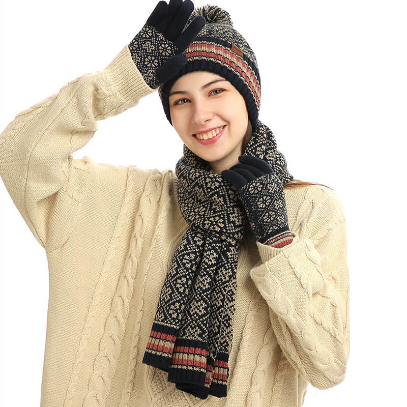 Touchscreen-Handschuhe, Beanie-Schal, 3-in-1-Set