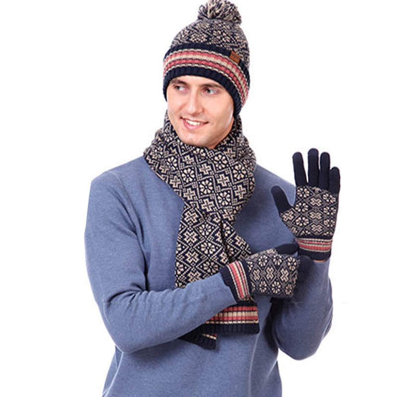 Touchscreen-Handschuhe, Beanie-Schal, 3-in-1-Set
