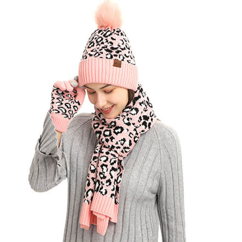 Leoparden-Handschuhe, Beanie-Schal, 3-in-1-Set