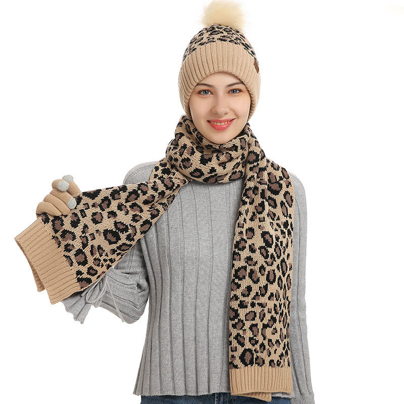 Leoparden-Handschuhe, Beanie-Schal, 3-in-1-Set