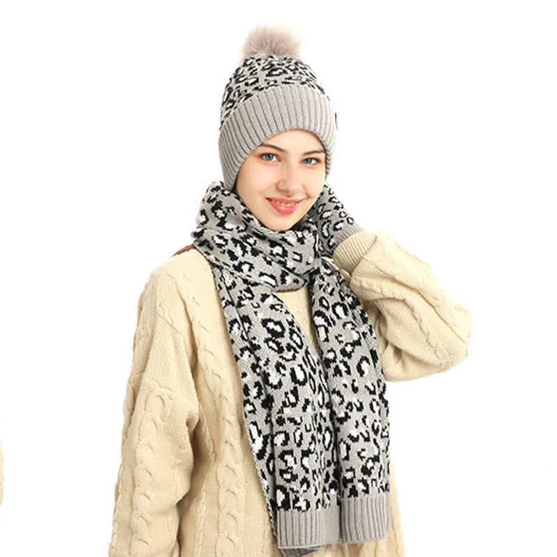 Leoparden-Handschuhe, Beanie-Schal, 3-in-1-Set