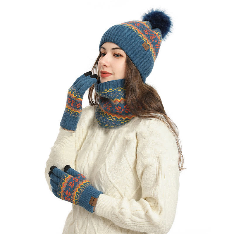 Schneeflockenhandschuhe, Beanie-Schal, 3-in-1-Set