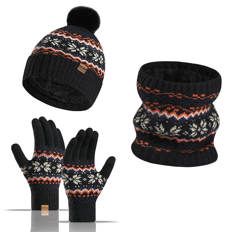 Schneeflockenhandschuhe, Beanie-Schal, 3-in-1-Set