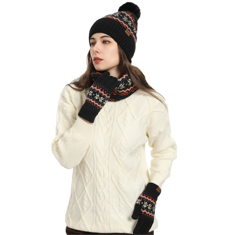 Schneeflockenhandschuhe, Beanie-Schal, 3-in-1-Set