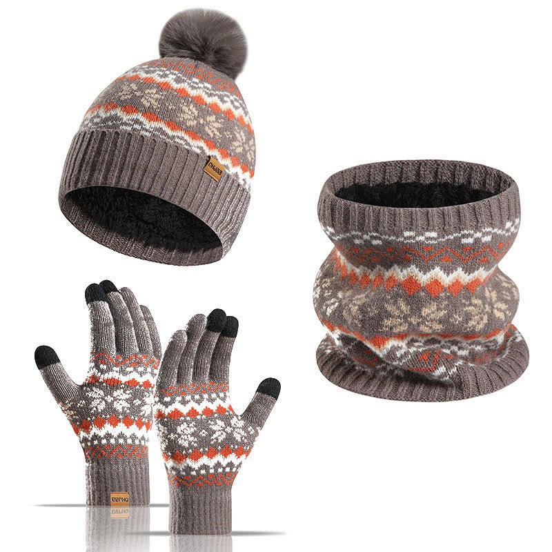 Schneeflockenhandschuhe, Beanie-Schal, 3-in-1-Set