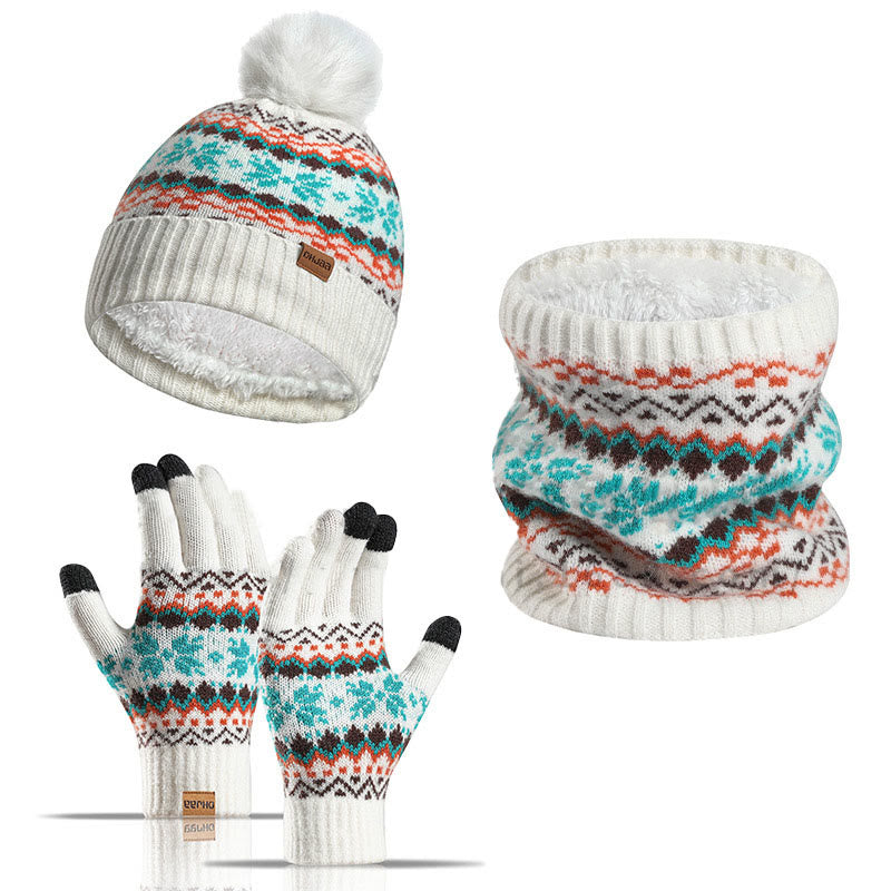 Schneeflockenhandschuhe, Beanie-Schal, 3-in-1-Set