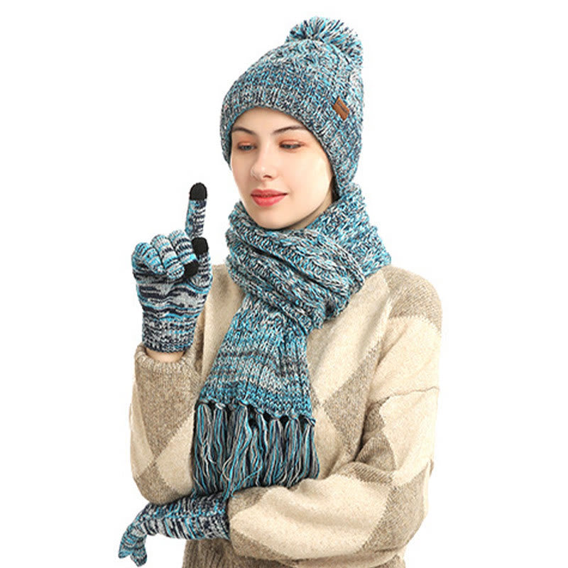 Klassisches 3-in-1-Set mit passenden Handschuhen, Beanie und Schal