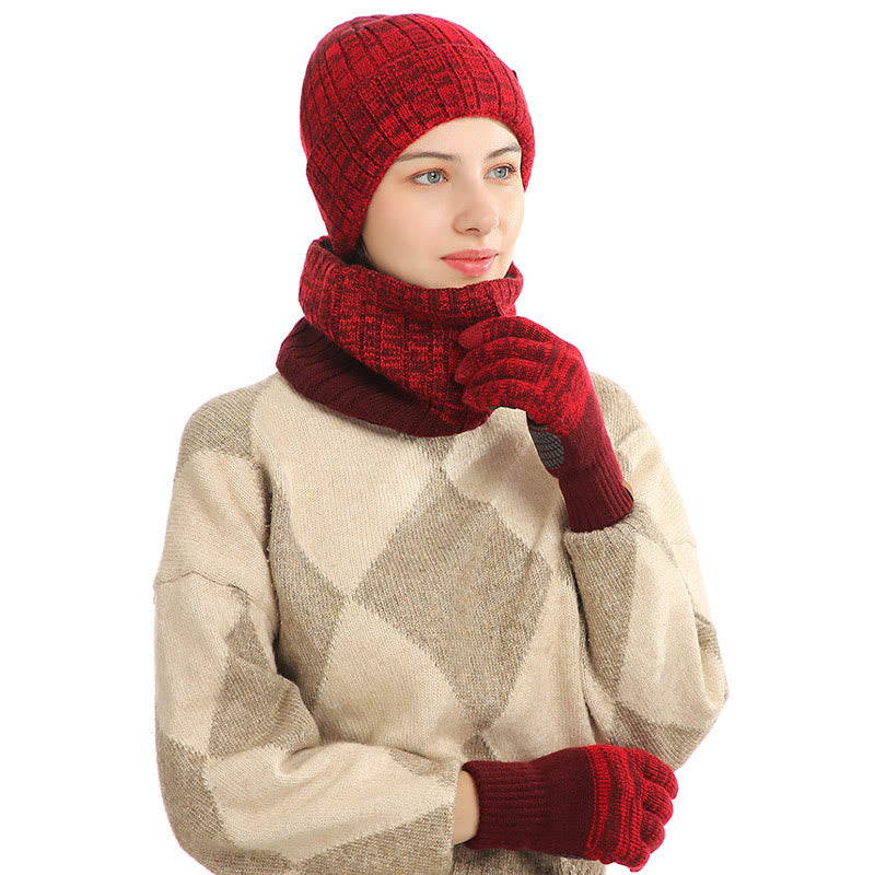 Outdoor-Wärmehandschuhe, Beanie-Schal, 3-in-1-Set