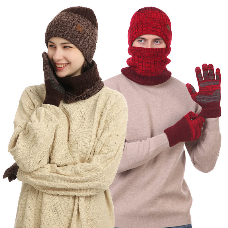 Outdoor-Wärmehandschuhe, Beanie-Schal, 3-in-1-Set