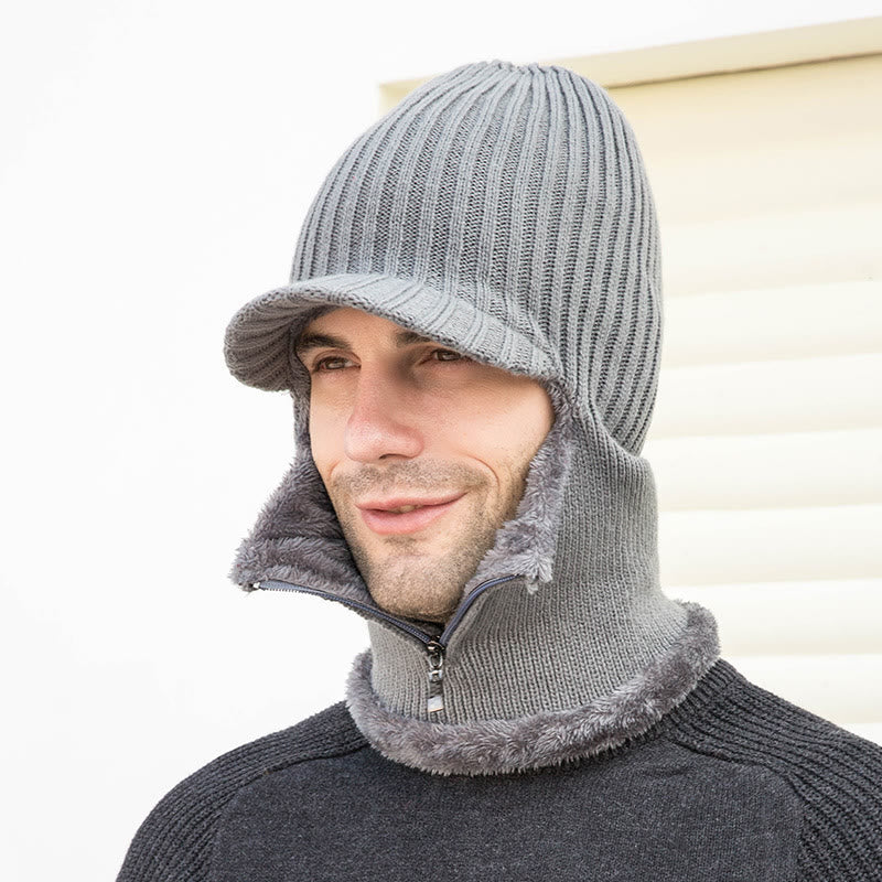 Beanie-Mütze mit Reißverschluss und Nackenwärmer