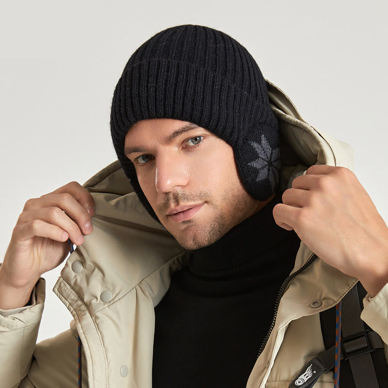 Beanie-Mützenwärmer mit Schneeflocken-Ohrenklappen