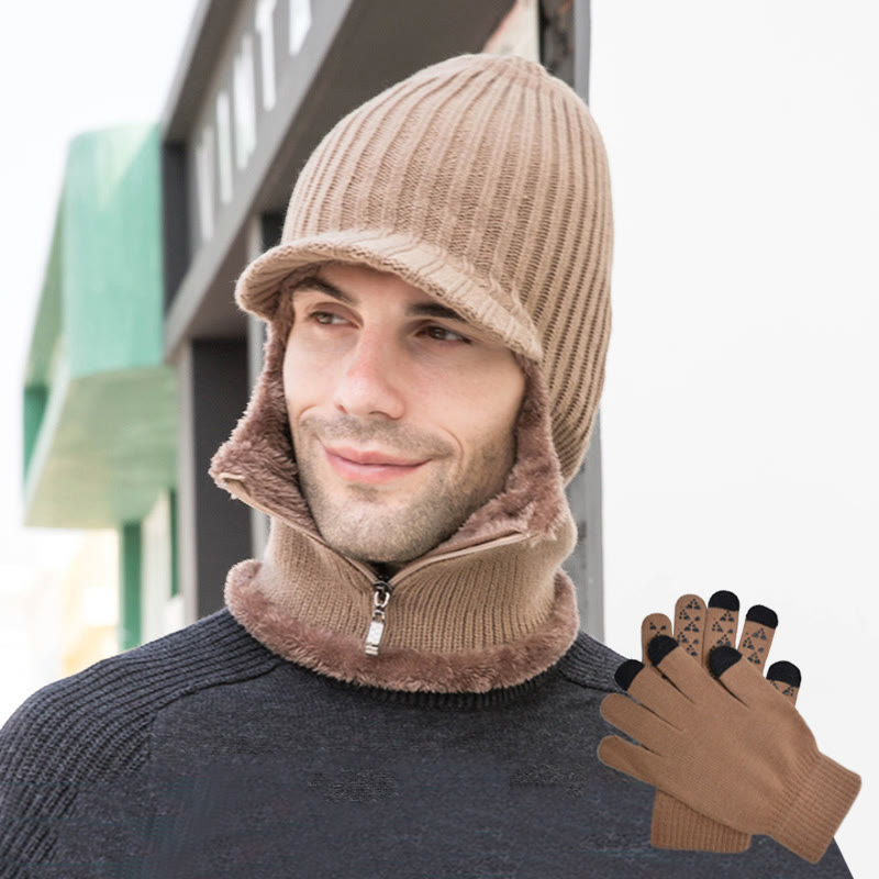 2-in-1-Set mit Beanie-Handschuhen und Reißverschluss