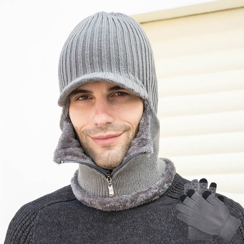 2-in-1-Set mit Beanie-Handschuhen und Reißverschluss