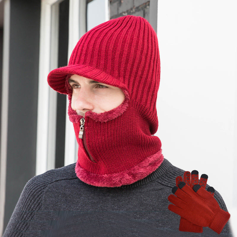 2-in-1-Set mit Beanie-Handschuhen und Reißverschluss