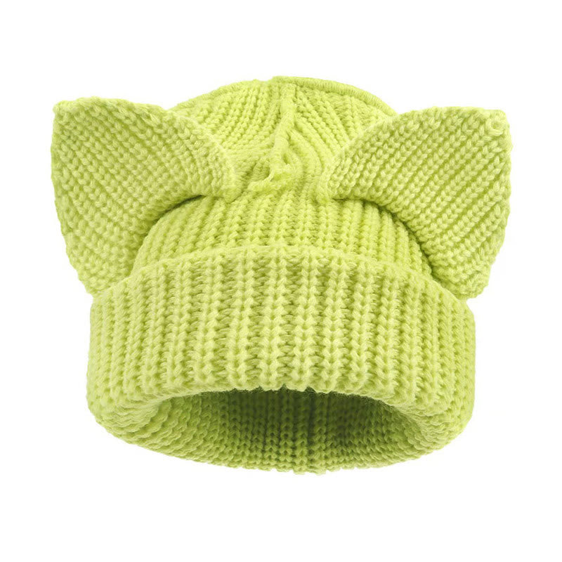 Süße lustige Beanie mit Katzenohren in Übergröße - Fluoreszierendes Grün - M - image 8