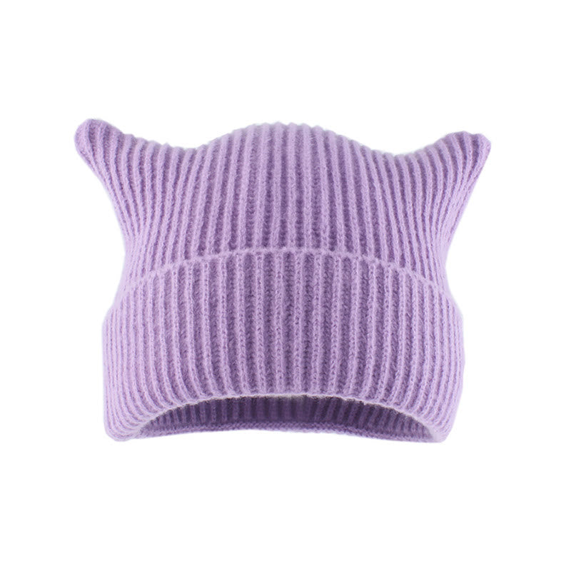 Große Größen: Beanie mit dicken Streifen und Katzenohren - Lila - Einheitsgröße - image 5