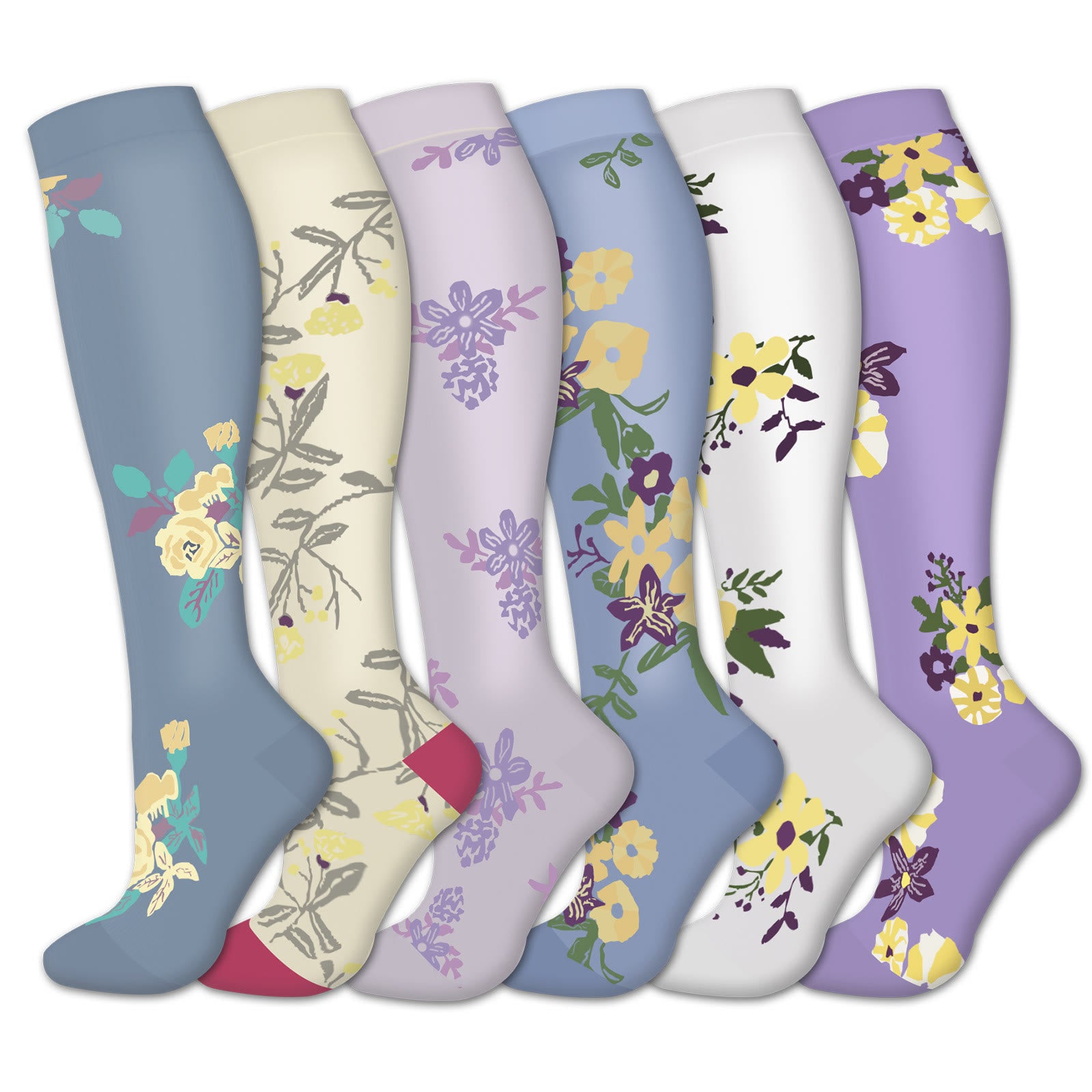 Kompressionsstrümpfe im Blumenstil (6 Paar) - Mehrfarbig - S/M - image 1