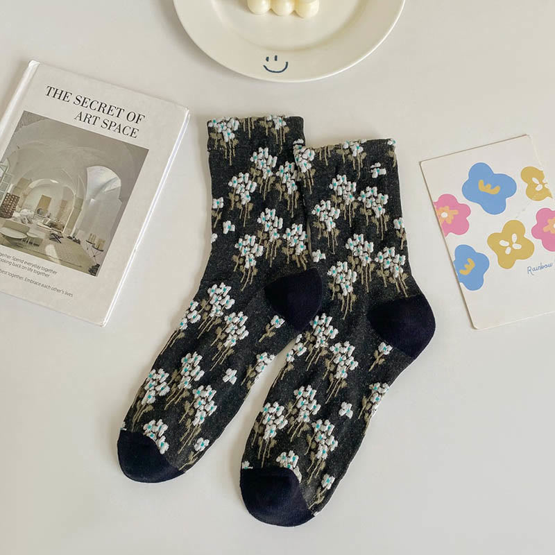 Florale Retro-Viertel-Socken (5 Paar) - Schwarz - EU36-40 (US3-7) - image 12