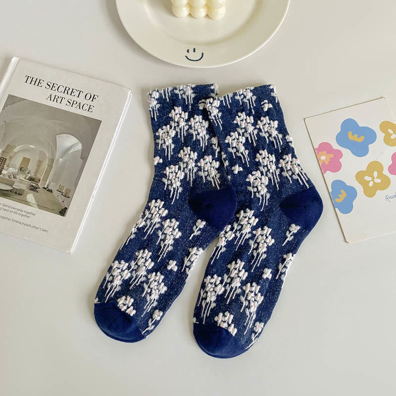Florale Retro-Viertel-Socken (5 Paar) - Marineblau - EU36-40 (US3-7) - image 11