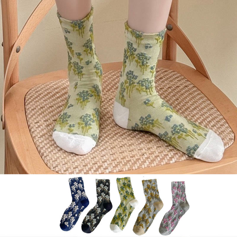 Florale Retro-Viertel-Socken (5 Paar) - Mehrfarbig - EU36-40 (US3-7) - image 1