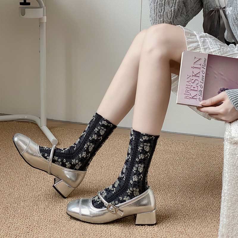 Viertelsocken mit Retro-Blumenmuster (5 Paar) - image 4