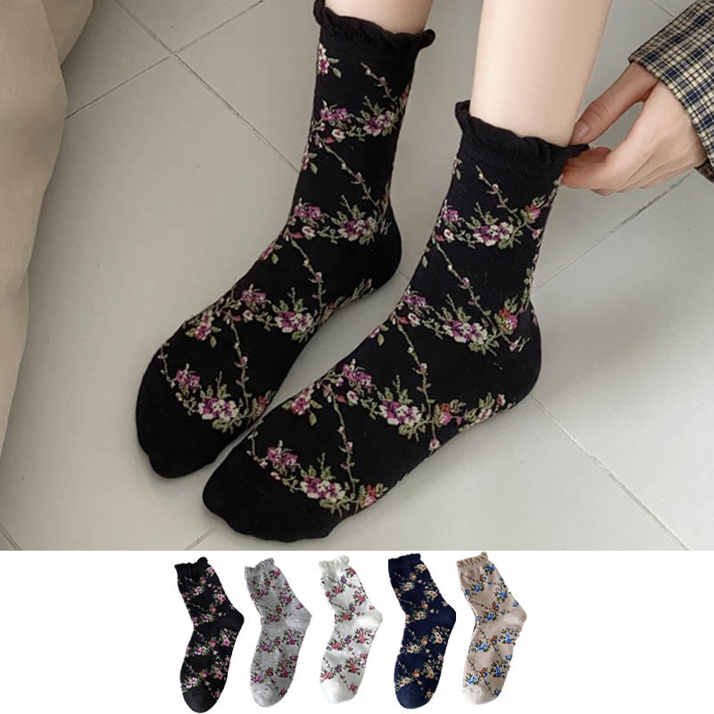 Süße Viertelsocken mit kleinen Blumenmustern (5 Paar) - Mehrfarbig - EU36-40 (US3-7) - image 1